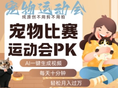 AI一键生成宠物比赛运动会PK视频，纯原创不用剪不用拍，每天十分钟，轻松月入过1W+