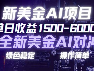 日赚1500-6000+，新美金 AI 对冲项目，合规稳定，小白易上手，创业副业优选，可复制放大