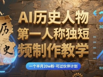 最新AI历史人物第一人称独白短视频制作教学，一个半月20w粉，可过伙伴计划