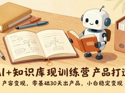 AI+知识库变现训练营，产品打造、内容创作、全平台变现，零基础30天出产品，小白稳定变现
