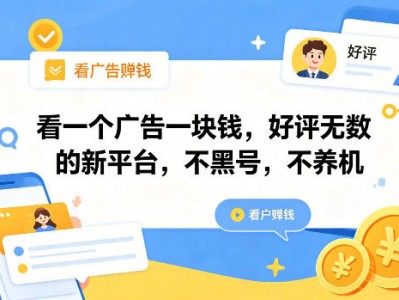 看一个广告一块钱，好评无数的新平台，不黑号，不养机【揭秘】