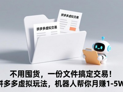 不用囤货，一份文件搞定交易！拼多多虚拟玩法，机器人帮你月赚 1-5W