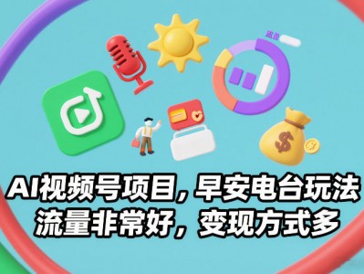 AI视频号项目，早安电台玩法，流量非常好，变现方式多