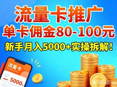 流量卡推广，单卡佣金80-100，新手月入5K+实操拆解！